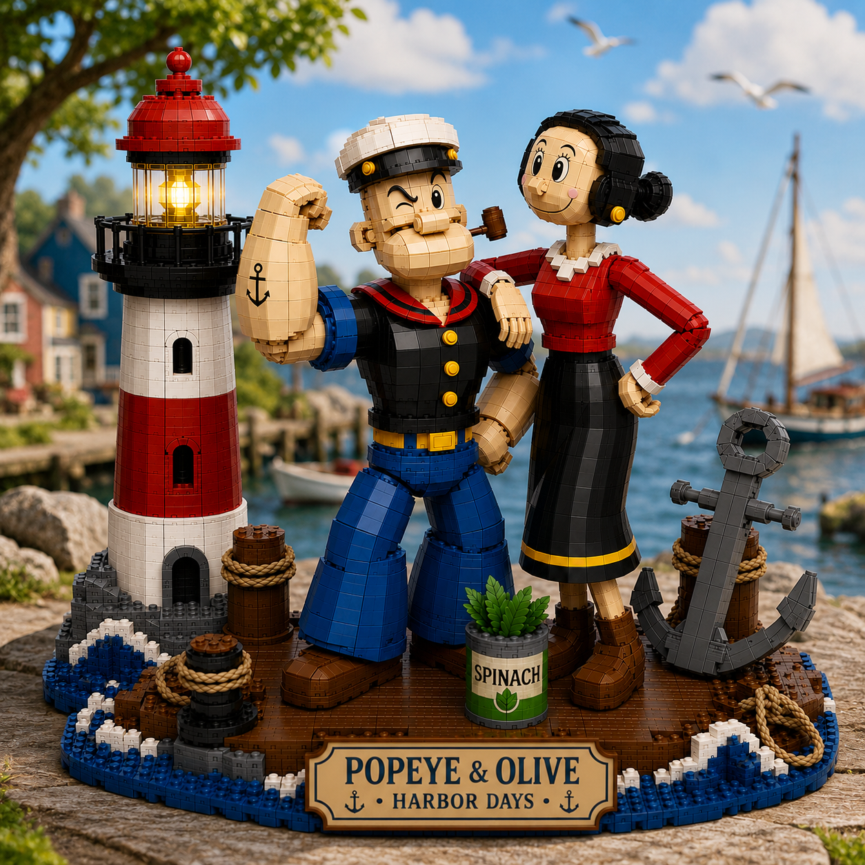 Harbor Days – Classic Cartoon Sailor Couple Coastal Display Bricks