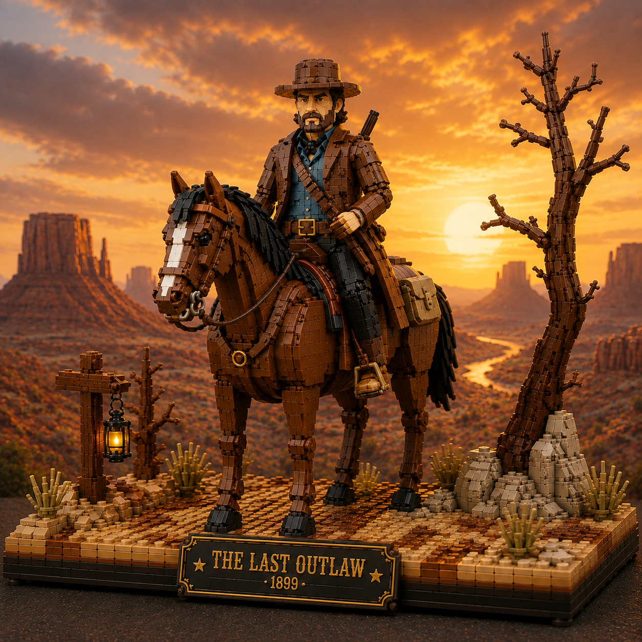 The Last Outlaw 1899 – Western Gunslinger & Horse Display Building Set