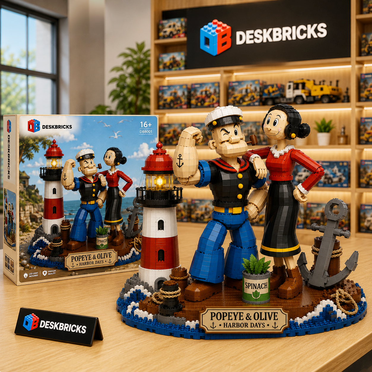 Harbor Days – Classic Cartoon Sailor Couple Coastal Display Bricks