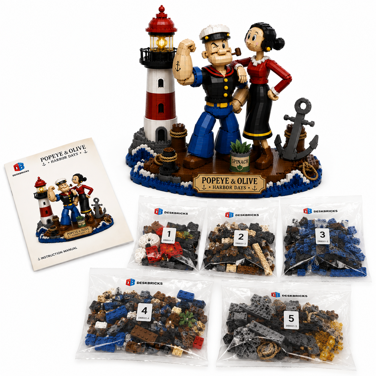 Harbor Days – Classic Cartoon Sailor Couple Coastal Display Bricks