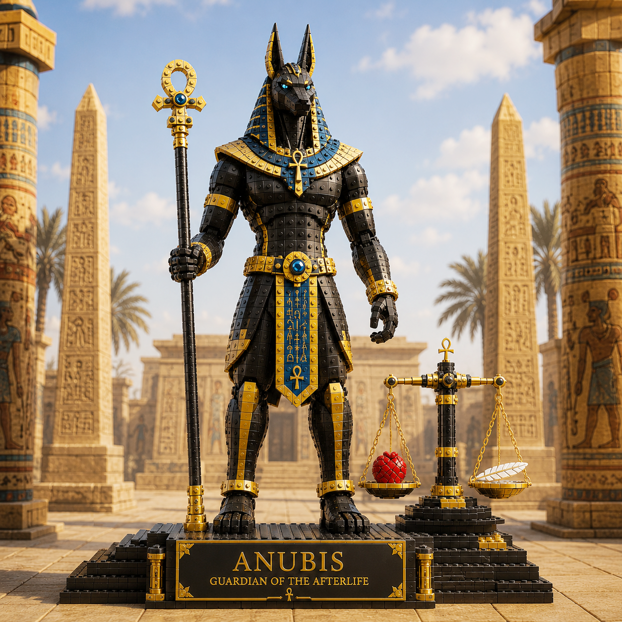 ⚖️ Anubis – Guardian of the Afterlife Brick Statue