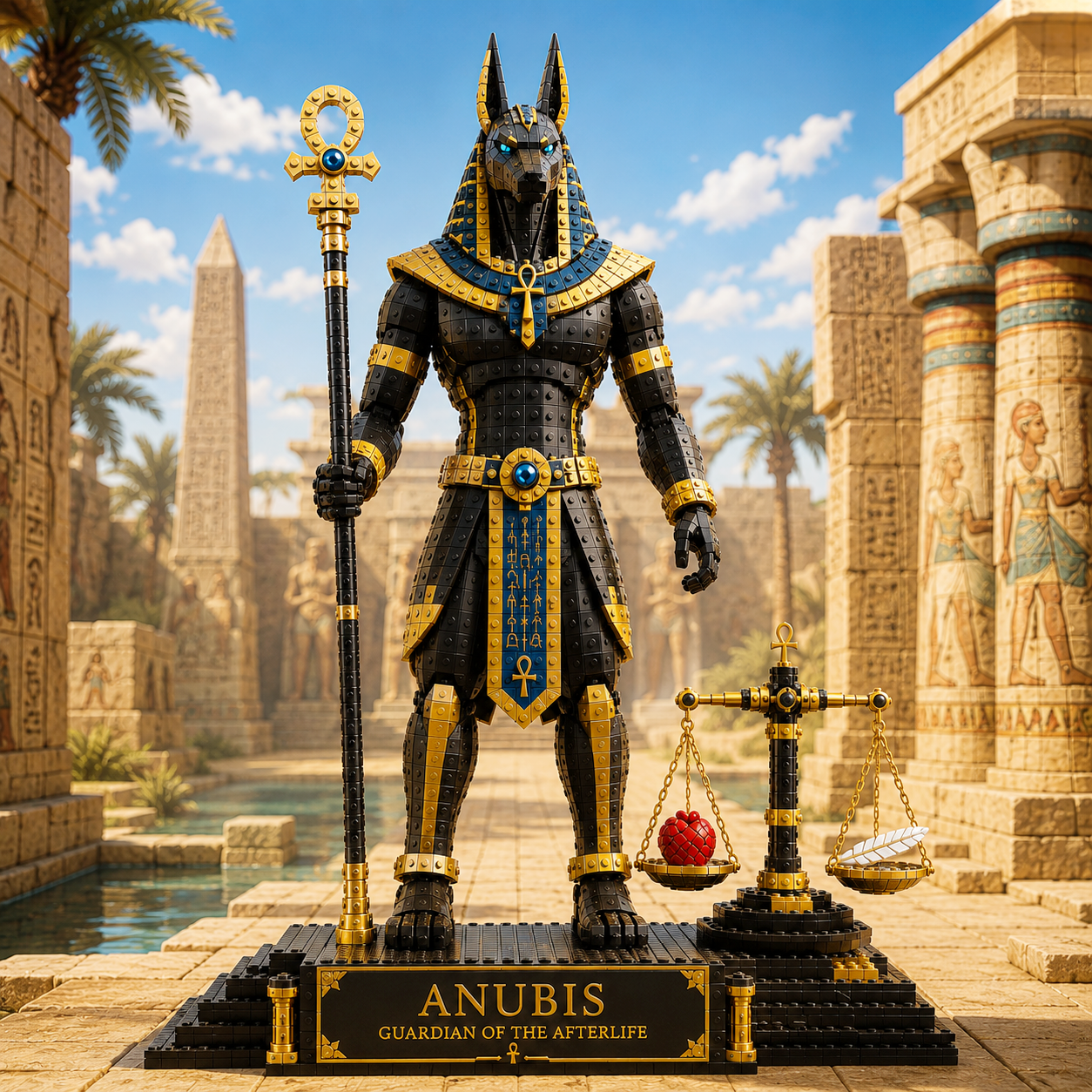 ⚖️ Anubis – Guardian of the Afterlife Brick Statue