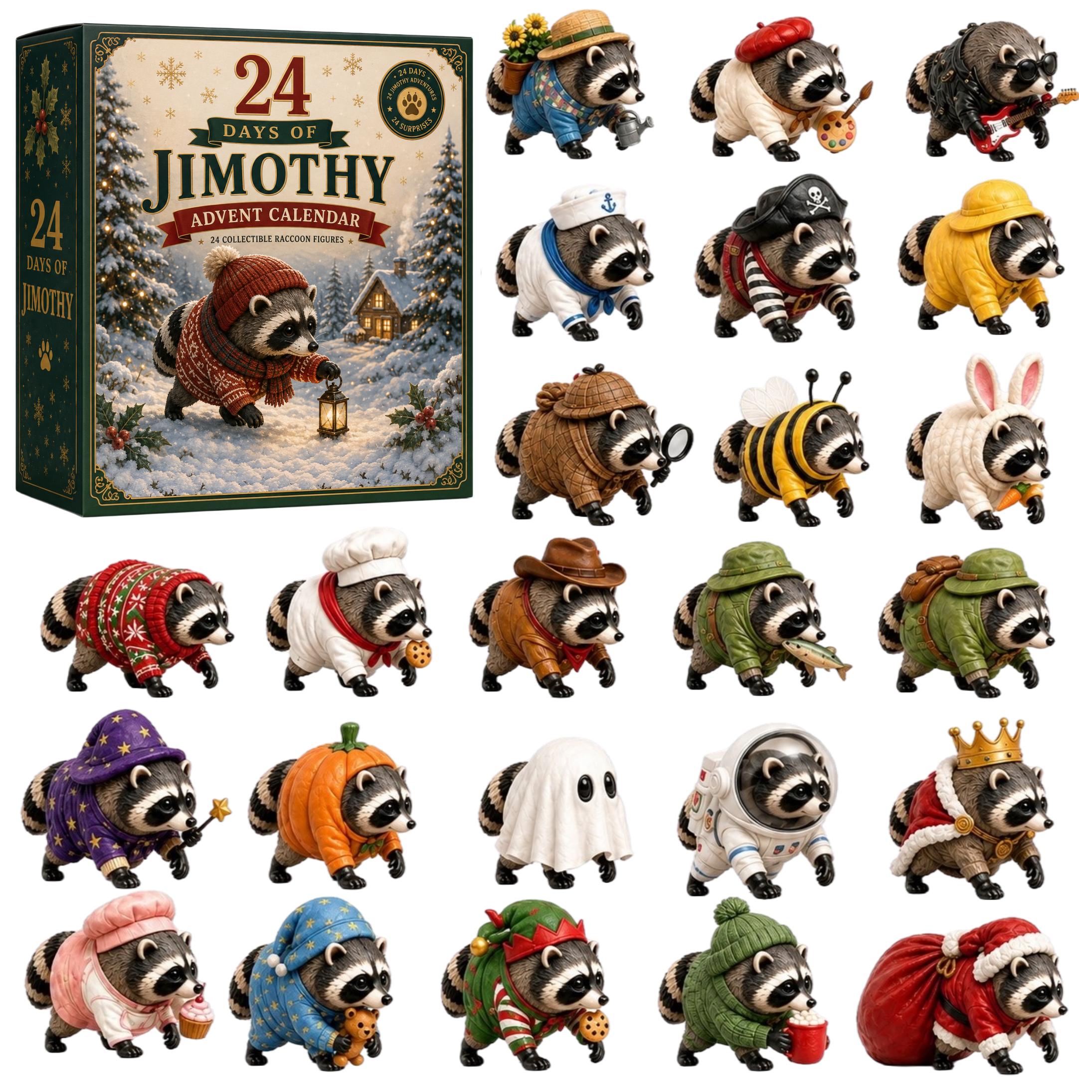 🎄 24 Days of Jimothy – Christmas Advent Calendar with 24 Collectible Raccoons