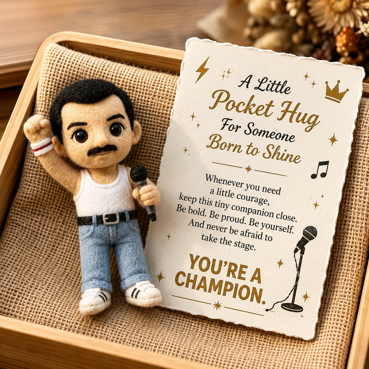 🎤 The Little Champion – Pocket Hug Felt Doll & Encouragement Card