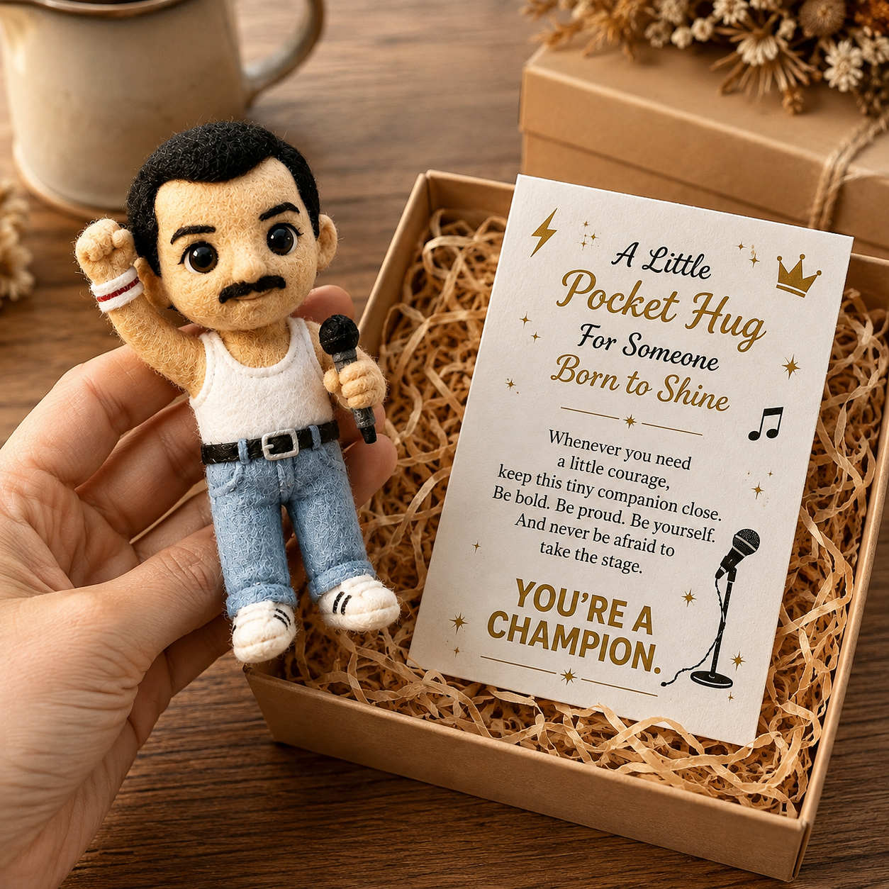 🎤 The Little Champion – Pocket Hug Felt Doll & Encouragement Card