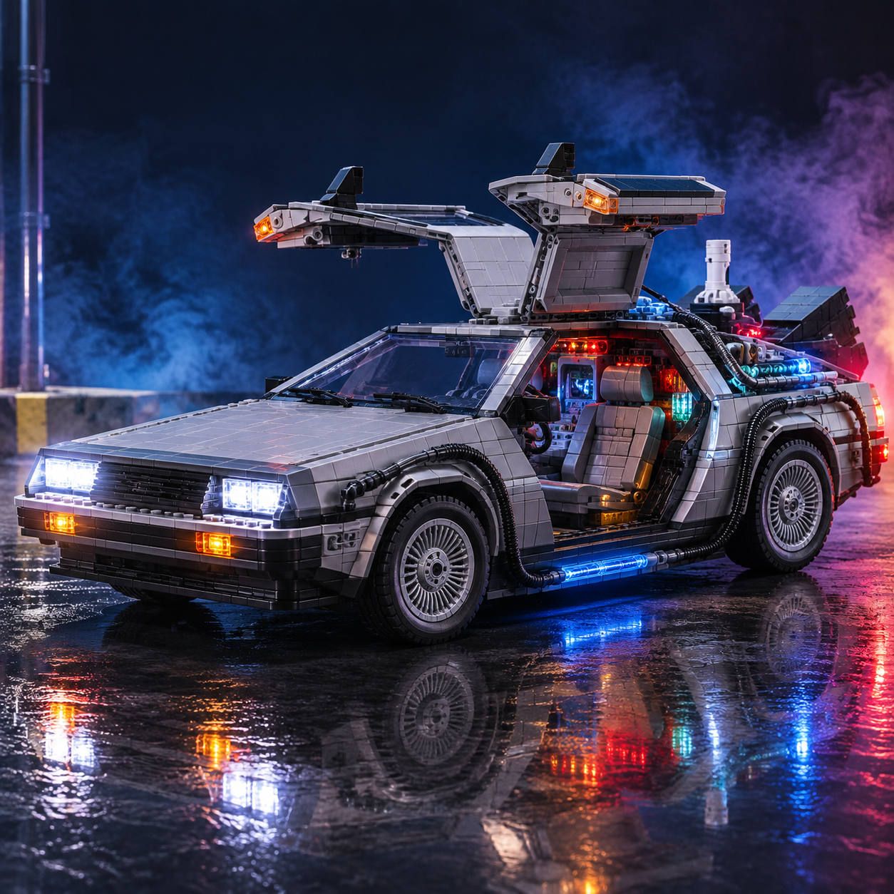 Time Traveler Car Brick Model – Retro Futuristic Vehicle Building Kit