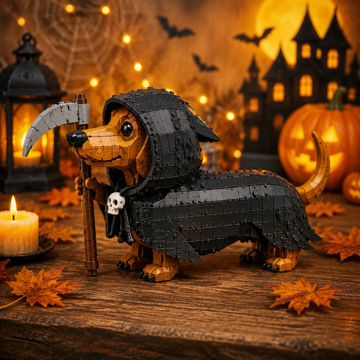 Dark Knight Dachshund Brick Model – Halloween Dog Building Kit