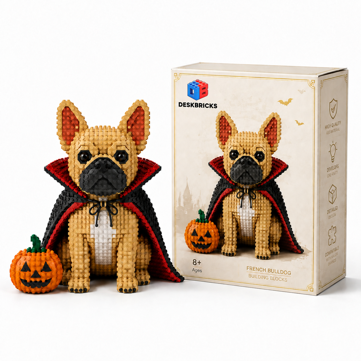 Vampire French Bulldog Brick Model – Spooky Halloween Dog Building Kit