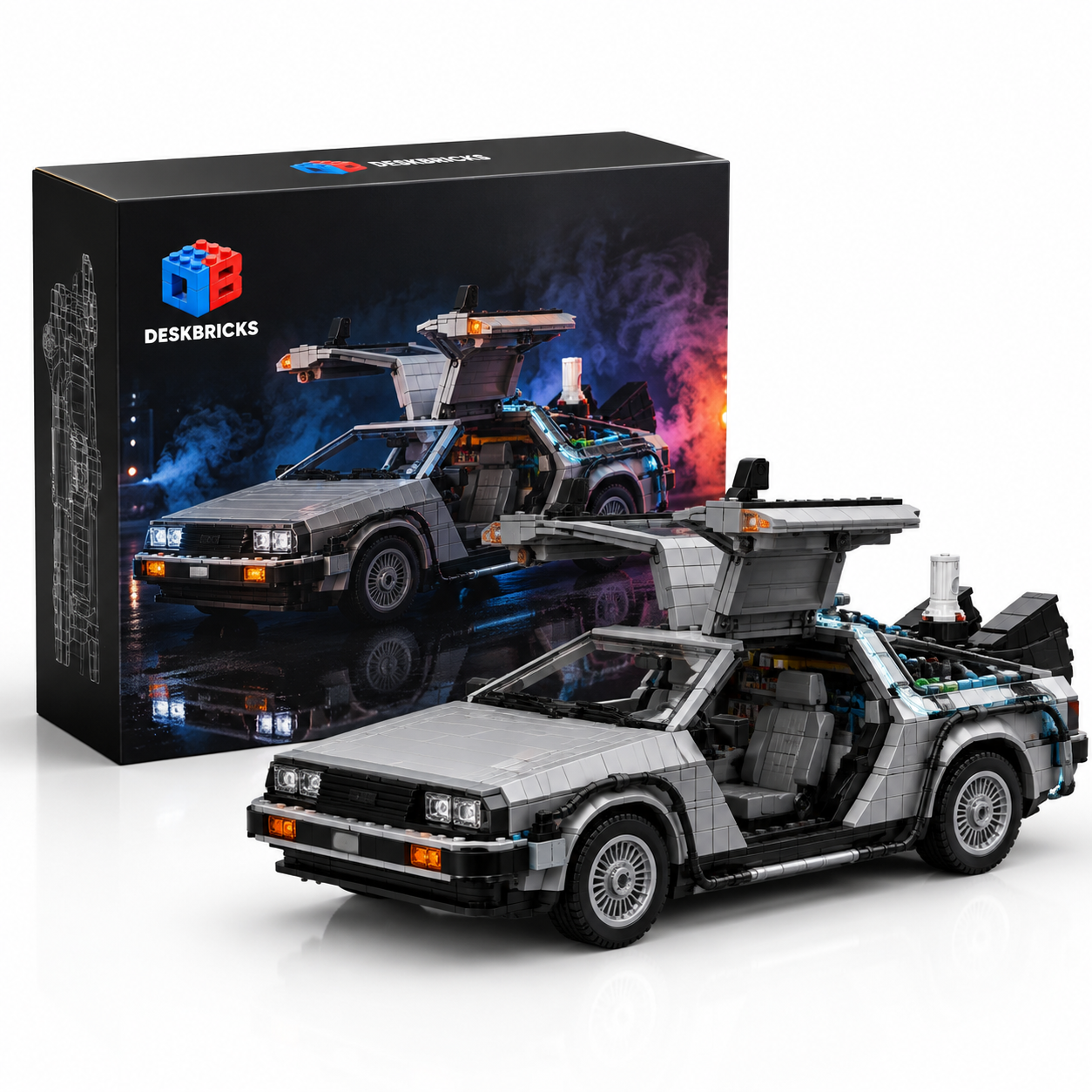Time Traveler Car Brick Model – Retro Futuristic Vehicle Building Kit