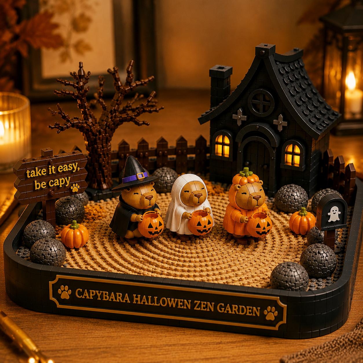 Capybara Halloween Garden Brick Model – Spooky Cute Animal Building Kit