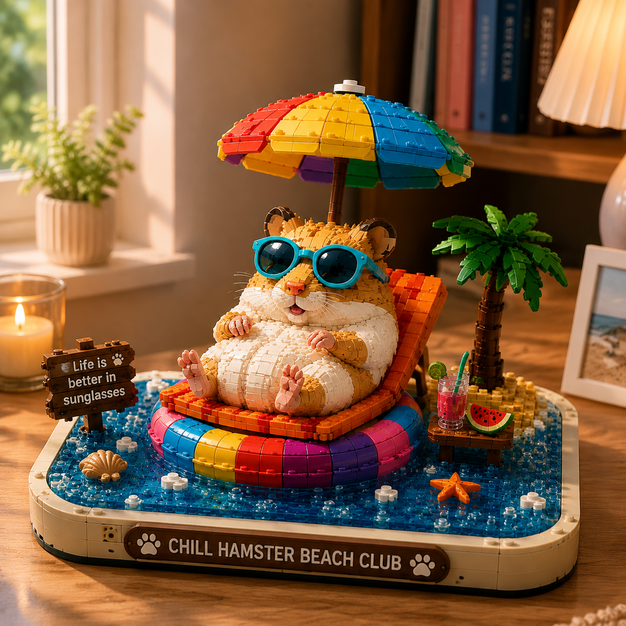 Chill Hamster Beach Club Building Set – Cute Summer Animal Collector Model