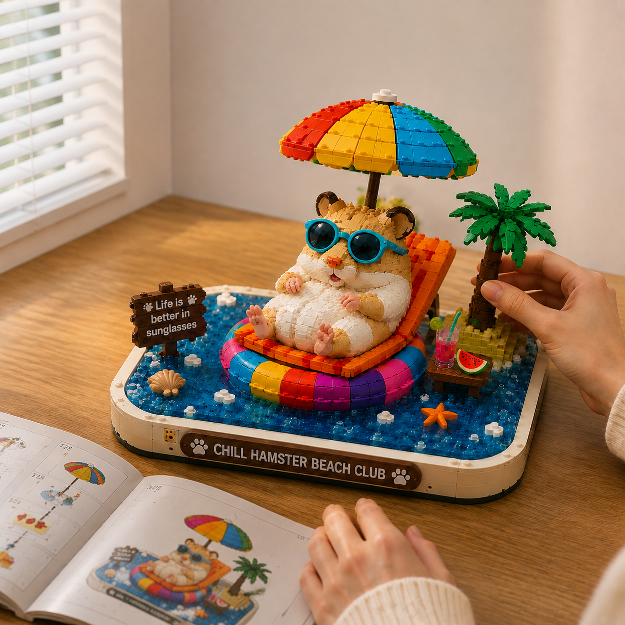 Chill Hamster Beach Club Building Set – Cute Summer Animal Collector Model
