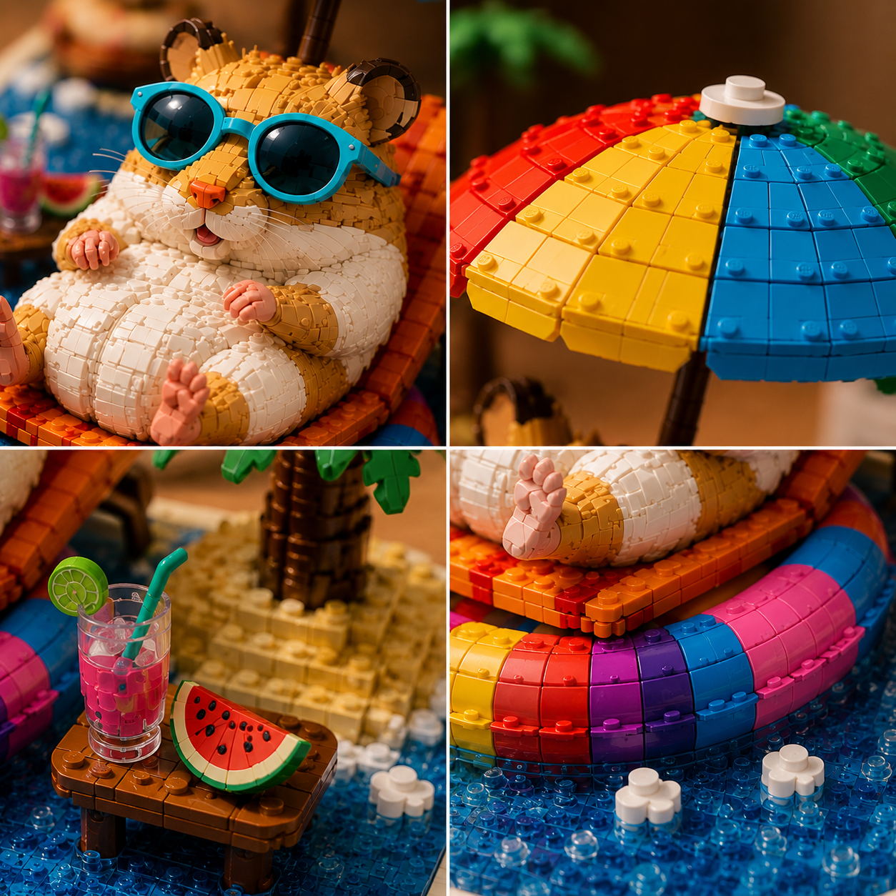Chill Hamster Beach Club Building Set – Cute Summer Animal Collector Model
