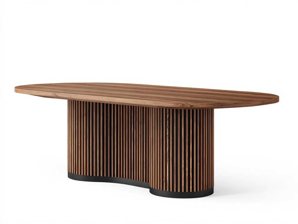 Mesa de Comedor rectangular efecto nogal 220x100x76 cm - nogal y negro - base central acanalada-Gasaiahouse