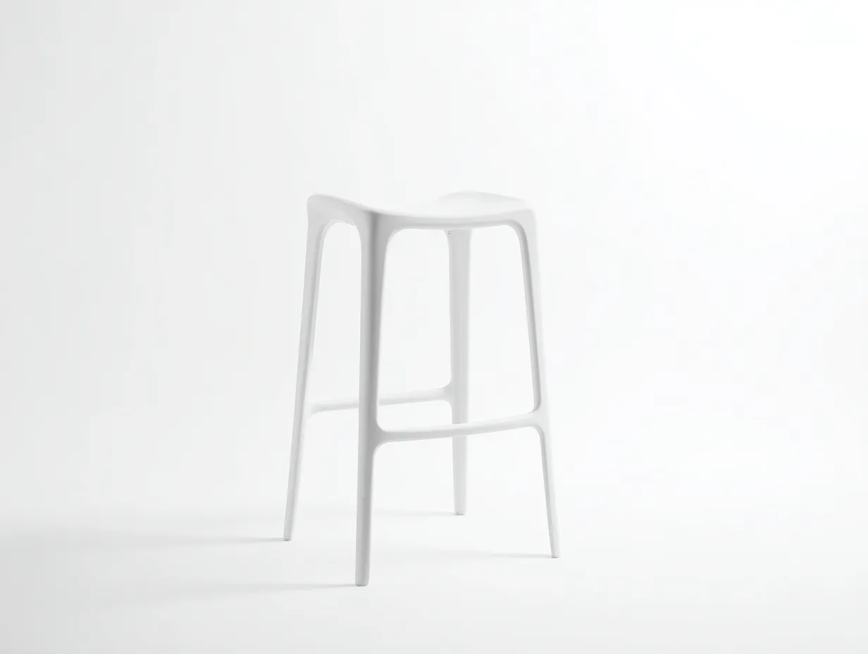 Taburete de Bar para Comedor 49x51x108 cm - plástico blanco y madera natural - refuerzo metálico negro - reposapiés circular-Gasaiahouse
