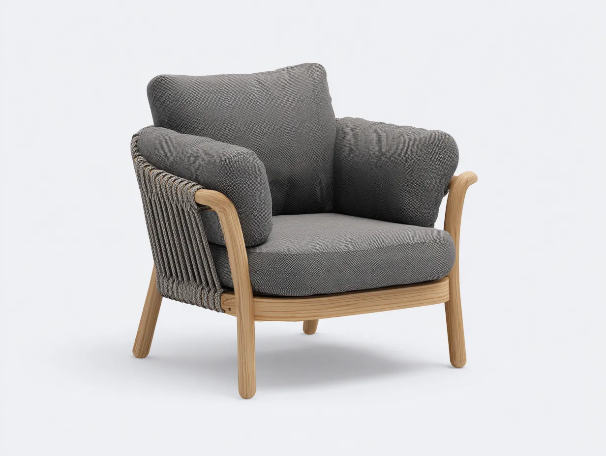 Silla de Relax tapizada gris con estructura madera 78x82x90 cm - estilo natural para salón-Gasaiahouse