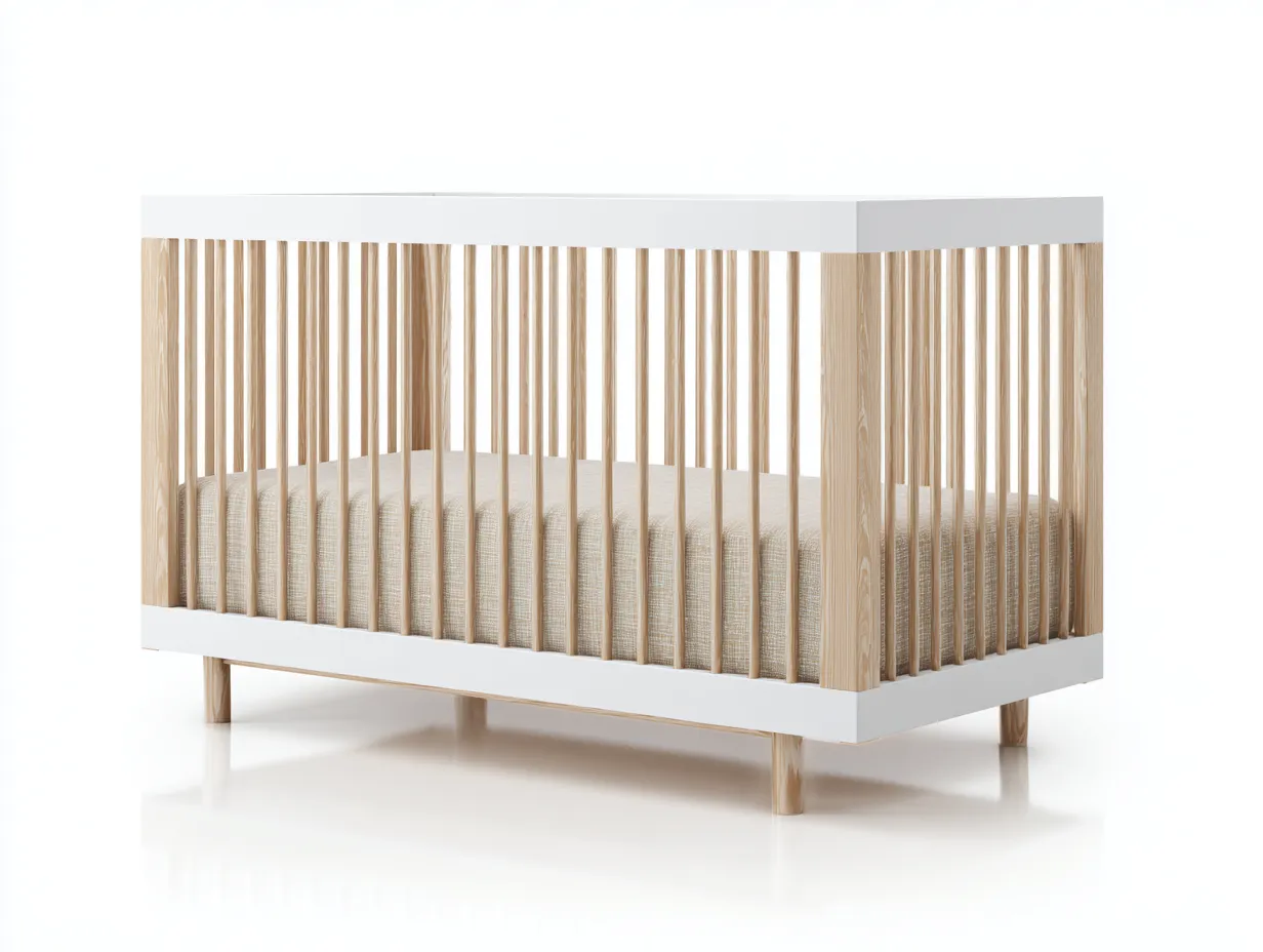 Cuna de madera 143x77x91 cm - blanco y madera clara - estructura minimalista para dormitorio-Gasaiahouse