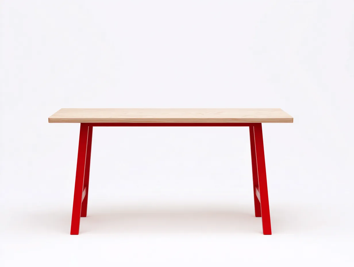 Mesa de Comedor rectangular de madera y metal 160x80x75 cm - madera clara y rojo - patas inclinadas-Gasaiahouse