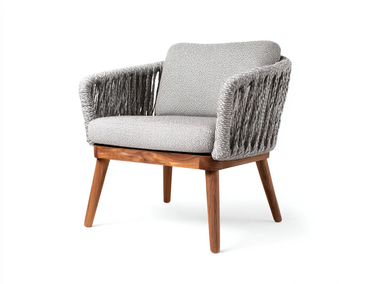 Silla de Relax tapizada con cuerda 79x75x78 cm - gris claro y nogal - brazos envolventes-Gasaiahouse