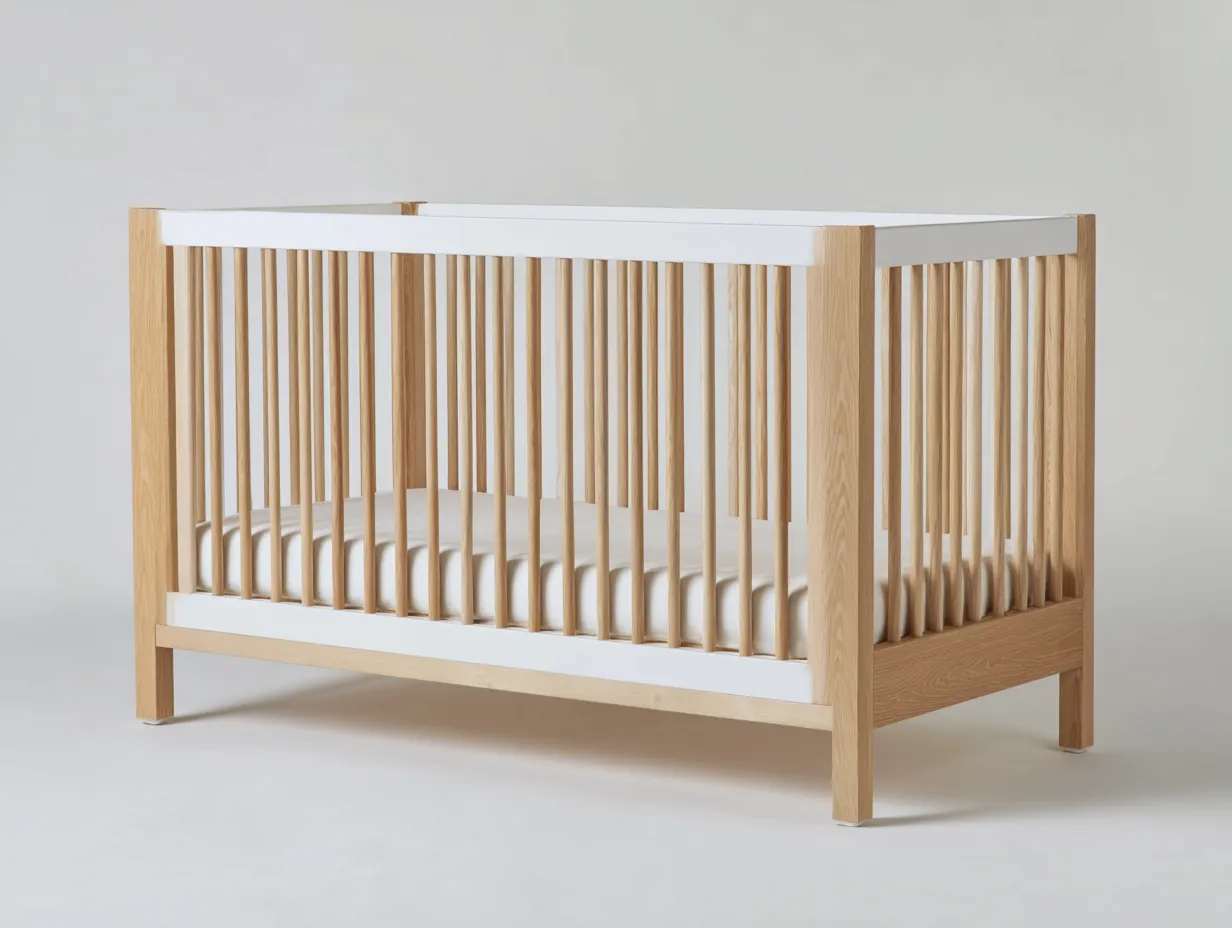 Cuna de madera 145x78x92 cm - madera natural y blanco - diseño nórdico para dormitorio-Gasaiahouse
