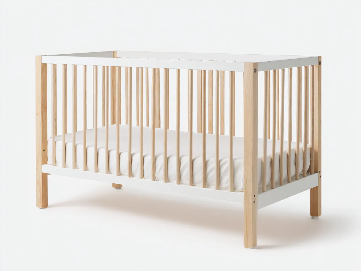 Cuna de madera 142x78x93 cm - blanco y madera natural - patas inclinadas para dormitorio-Gasaiahouse