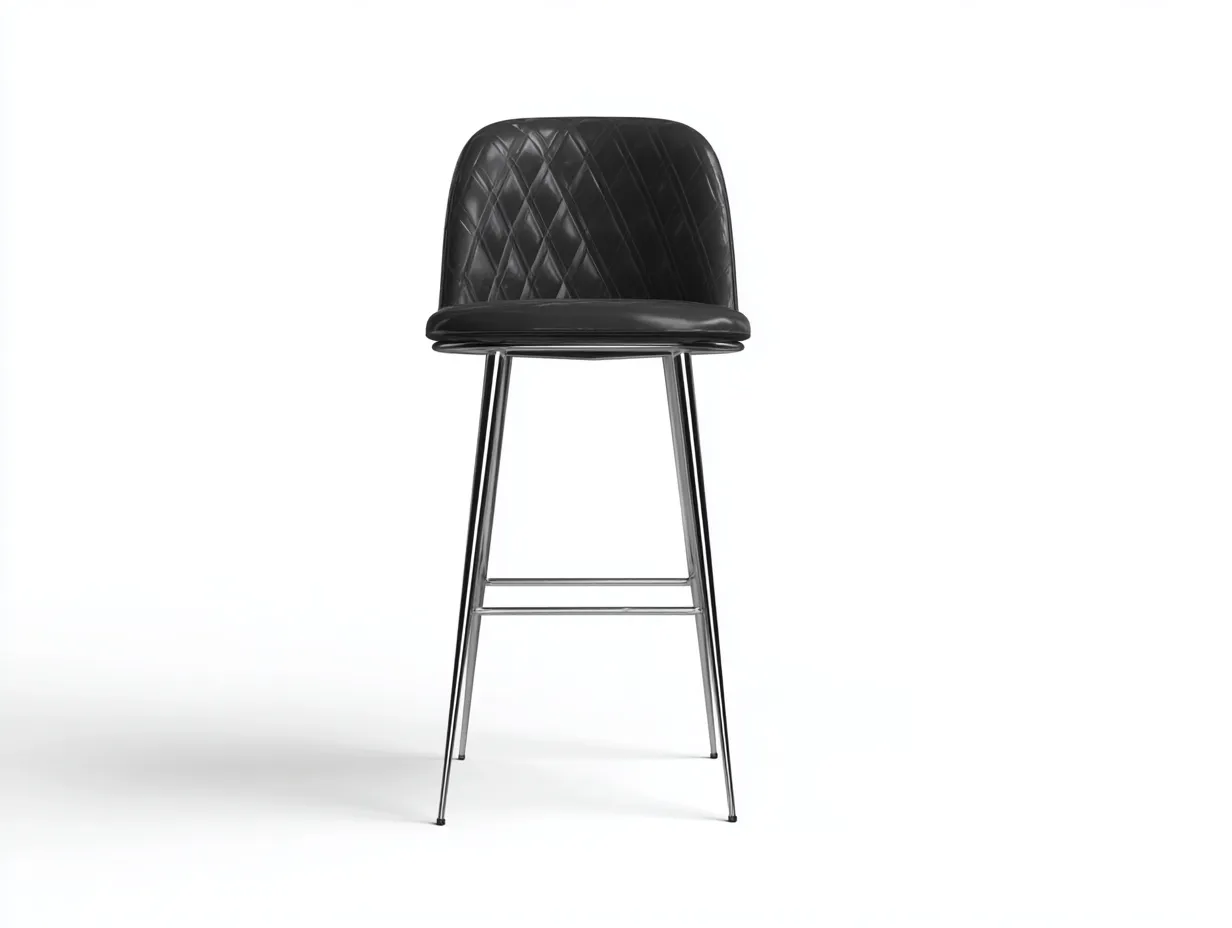 Taburete de Bar para Comedor 48x50x105 cm - cuero sintético negro capitoné - patas metálicas cromadas - respaldo alto y doble reposapiés-Gasaiahouse