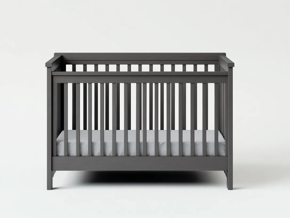Cuna de madera 140x75x95 cm - gris oscuro - diseño compacto con barrotes para dormitorio-Gasaiahouse