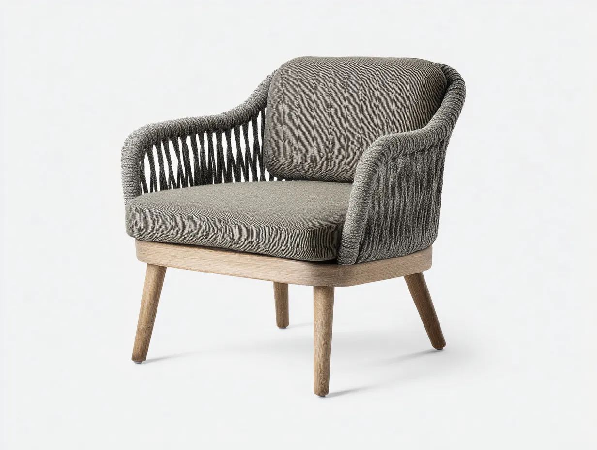 Silla de Relax acolchada 83x79x81 cm - gris topo y madera natural - estructura abierta para salón-Gasaiahouse