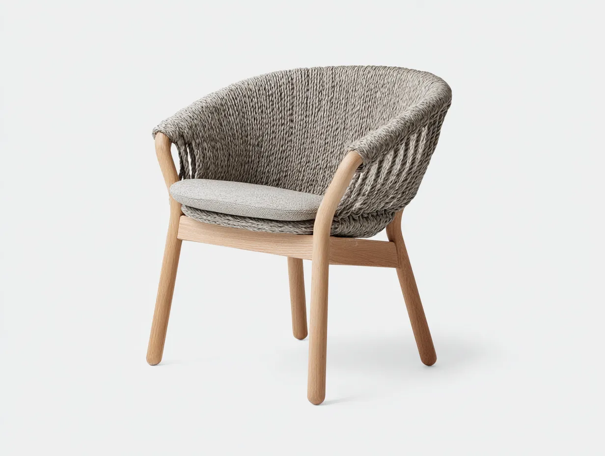 Silla de Relax trenzada 76x72x78 cm - gris claro y madera natural - asiento curvo para salón-Gasaiahouse