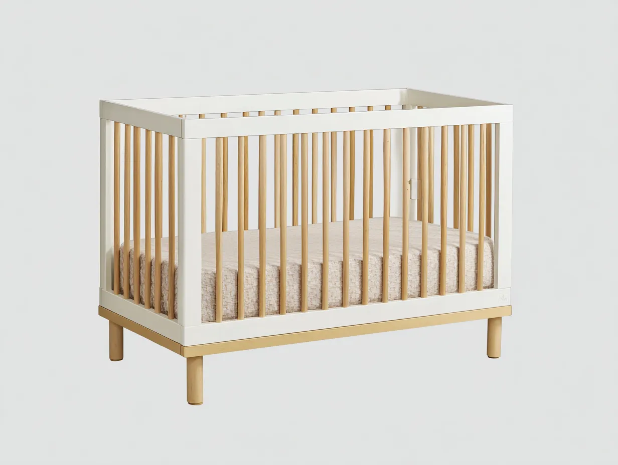 Cuna de madera 140x76x90 cm - blanco y madera clara - patas redondeadas para dormitorio-Gasaiahouse