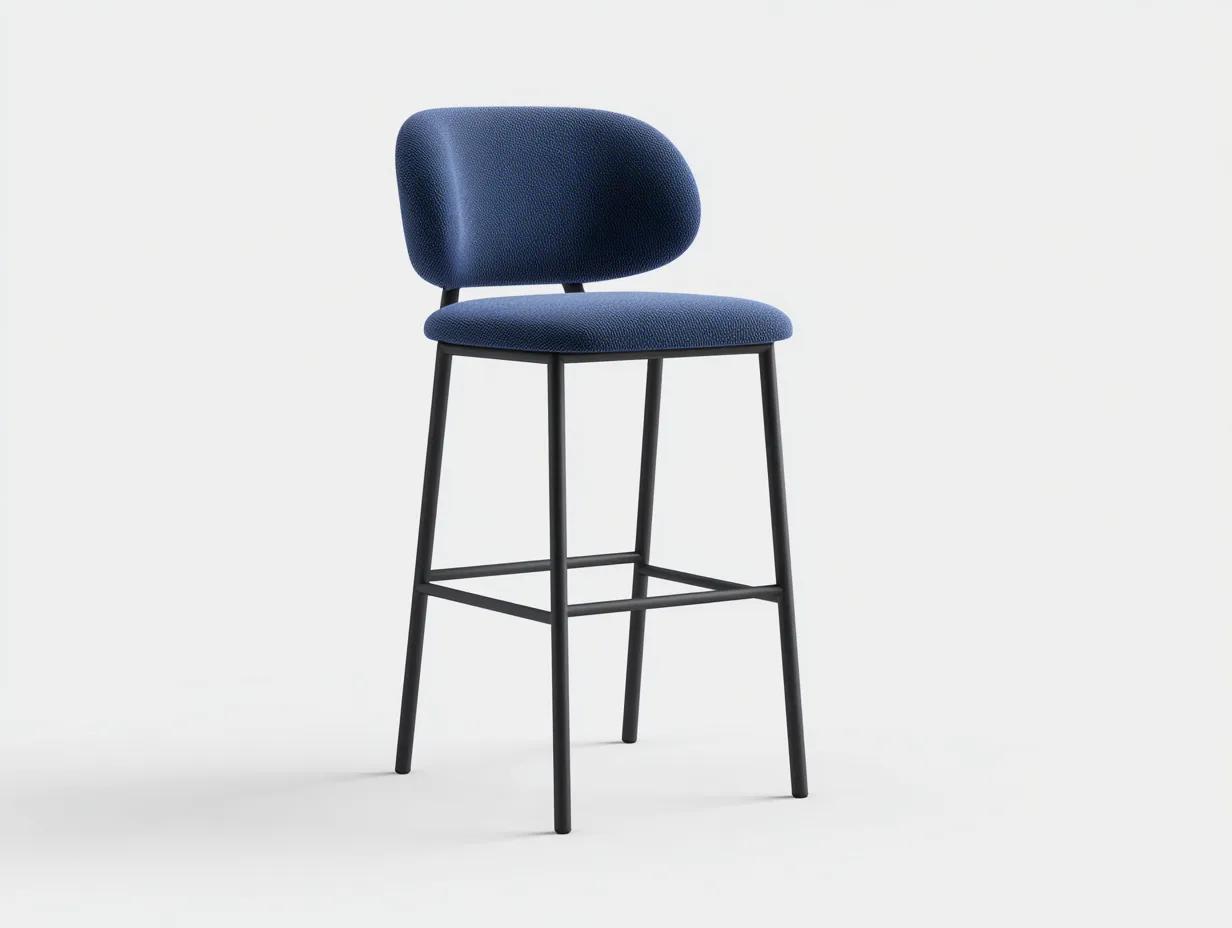 Taburete de Bar para Comedor 50x52x103 cm - tejido azul intenso - estructura metálica negra - respaldo acolchado separado-Gasaiahouse