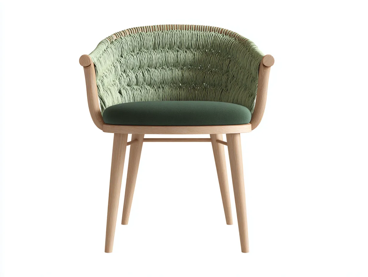 Silla de Relax trenzada 74x70x77 cm - verde y madera clara - estilo natural para salón-Gasaiahouse