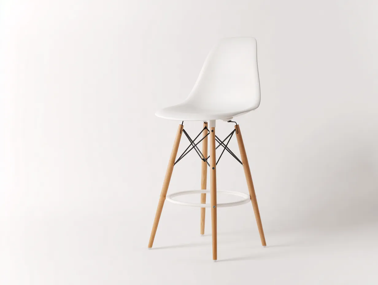 Taburete de Bar para Comedor 44x42x77 cm - plástico blanco - asiento cóncavo sin respaldo - reposapiés abierto-Gasaiahouse