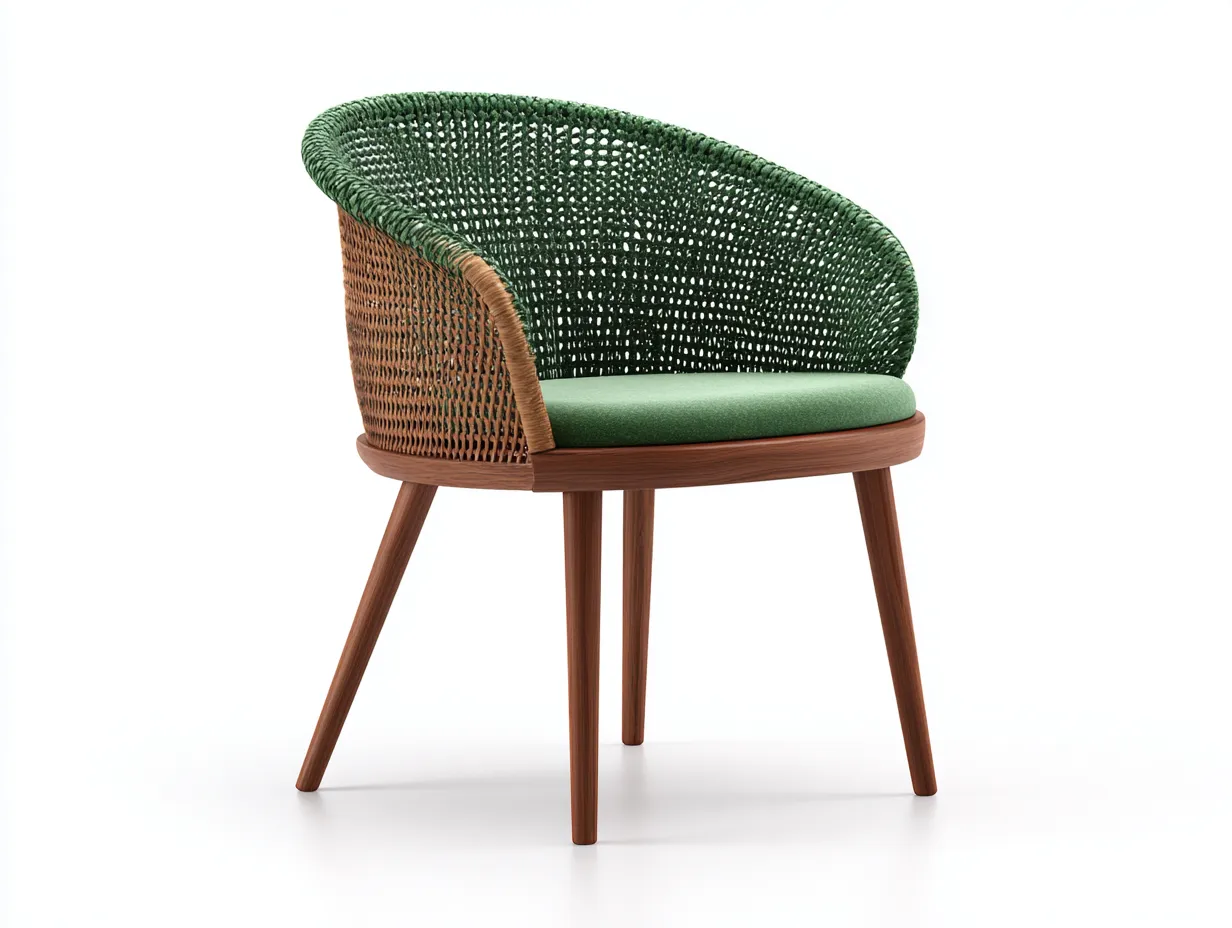 Silla de Relax de respaldo tejido 78x71x76 cm - verde y madera marrón - diseño curvo para salón-Gasaiahouse