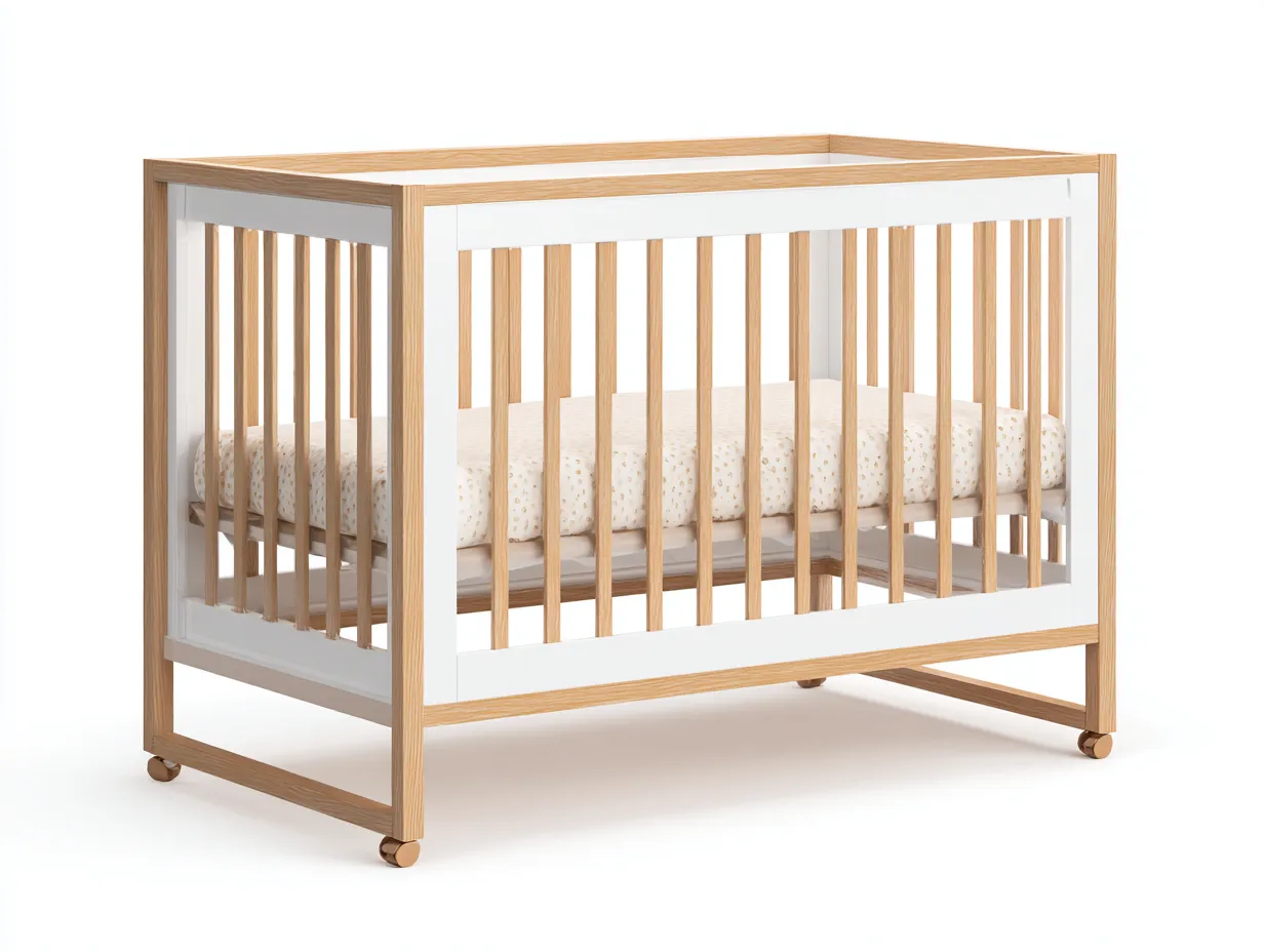 Cuna de madera 145x79x94 cm - blanco y madera natural - con ruedas para dormitorio-Gasaiahouse