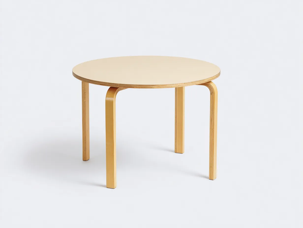 Mesa de Comedor redonda de madera laminada 100x100x75 cm - madera clara - patas curvas-Gasaiahouse