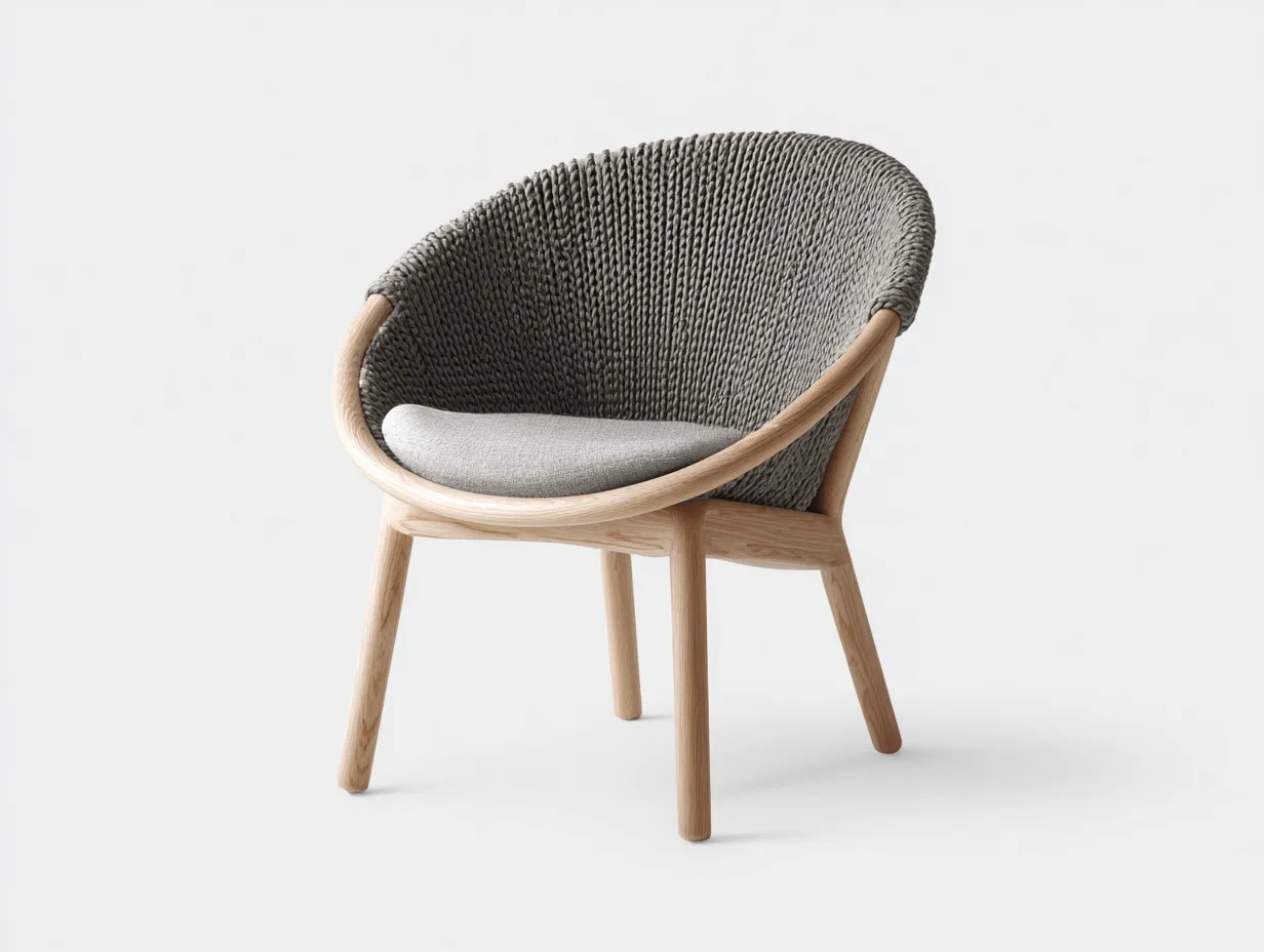 Silla de Relax de cuerda 77x73x80 cm - gris y madera natural - respaldo envolvente para salón-Gasaiahouse