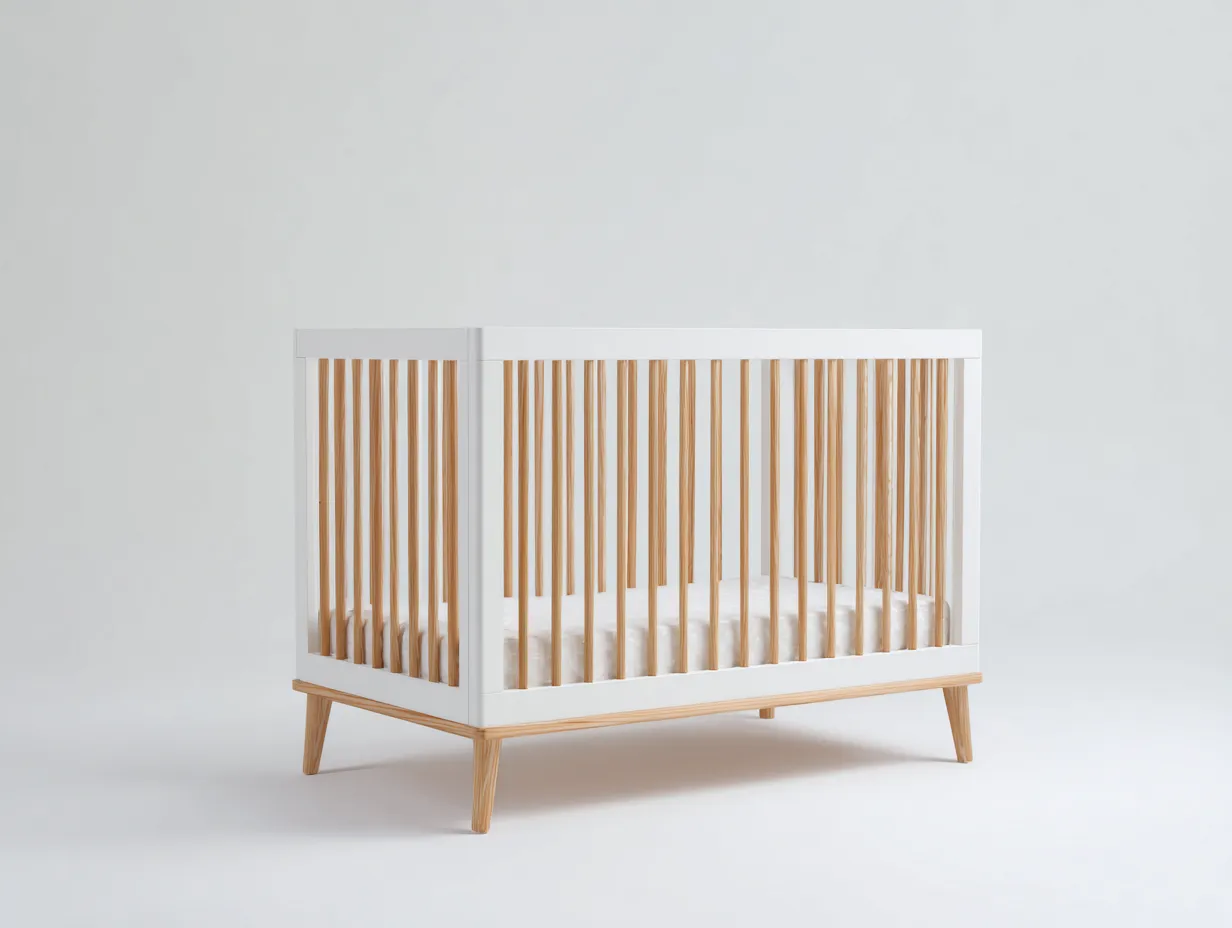 Cuna de madera 140x76x92 cm - blanco y madera natural - diseño elevado para dormitorio-Gasaiahouse