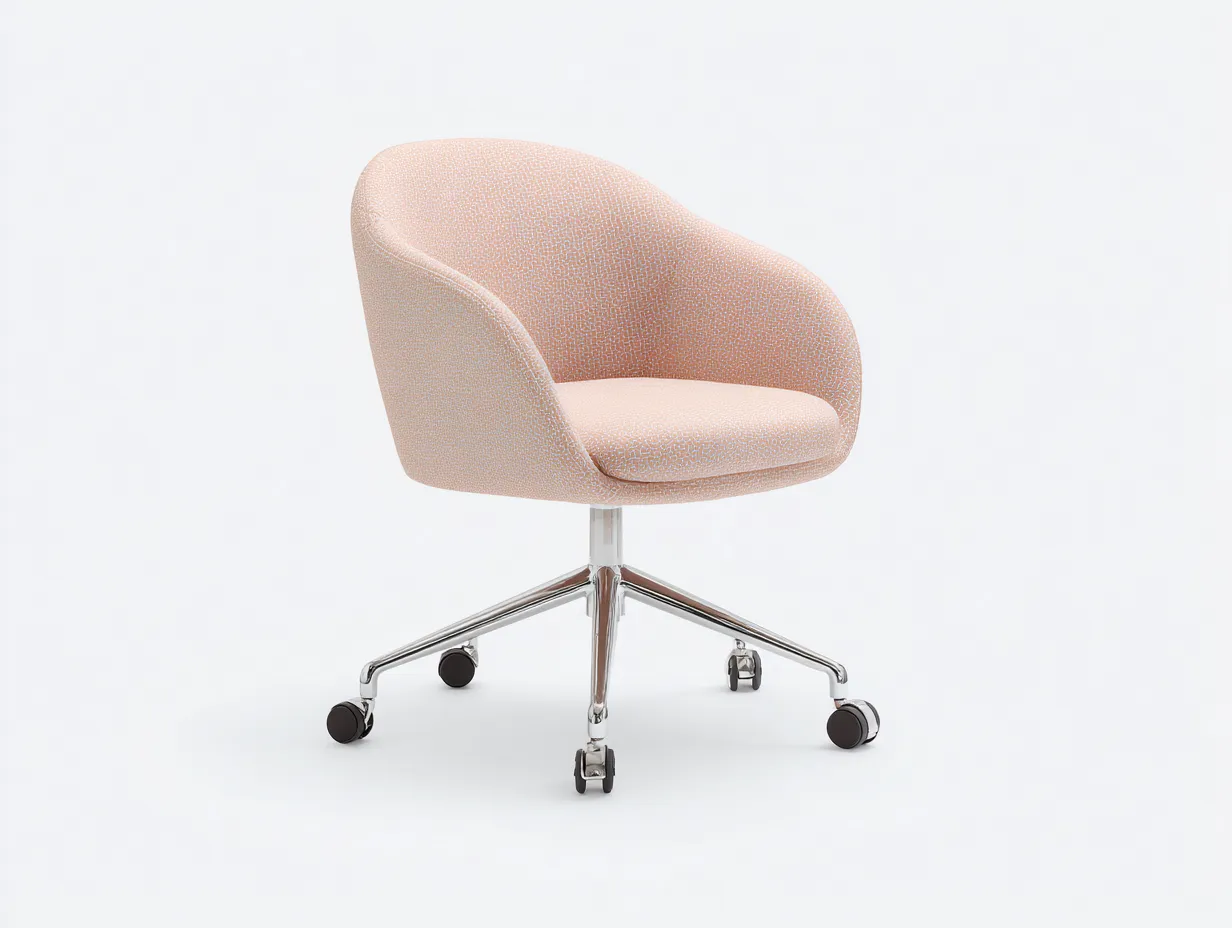 Silla de Oficina envolvente 64x64x82-92 cm - rosa melocotón y plateado - asiento giratorio con ruedas-Gasaiahouse