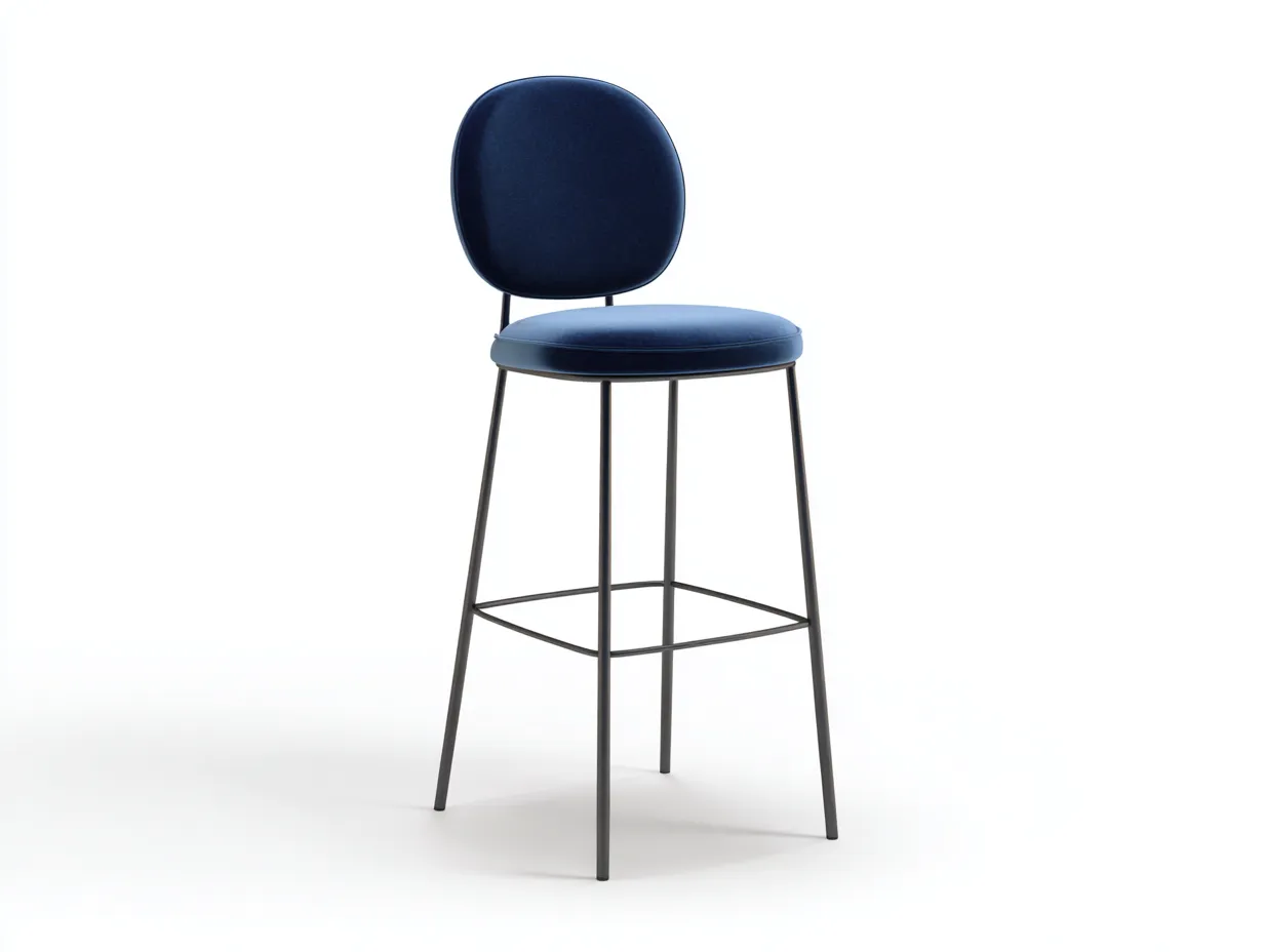 Taburete de Bar para Comedor 50x52x104 cm - tejido azul marino - estructura metálica negra - respaldo ovalado amplio-Gasaiahouse