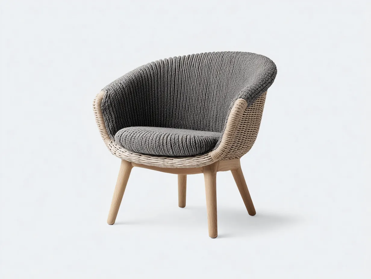 Silla de Relax acolchada 79x75x81 cm - gris y madera natural - carcasa de fibra para salón-Gasaiahouse