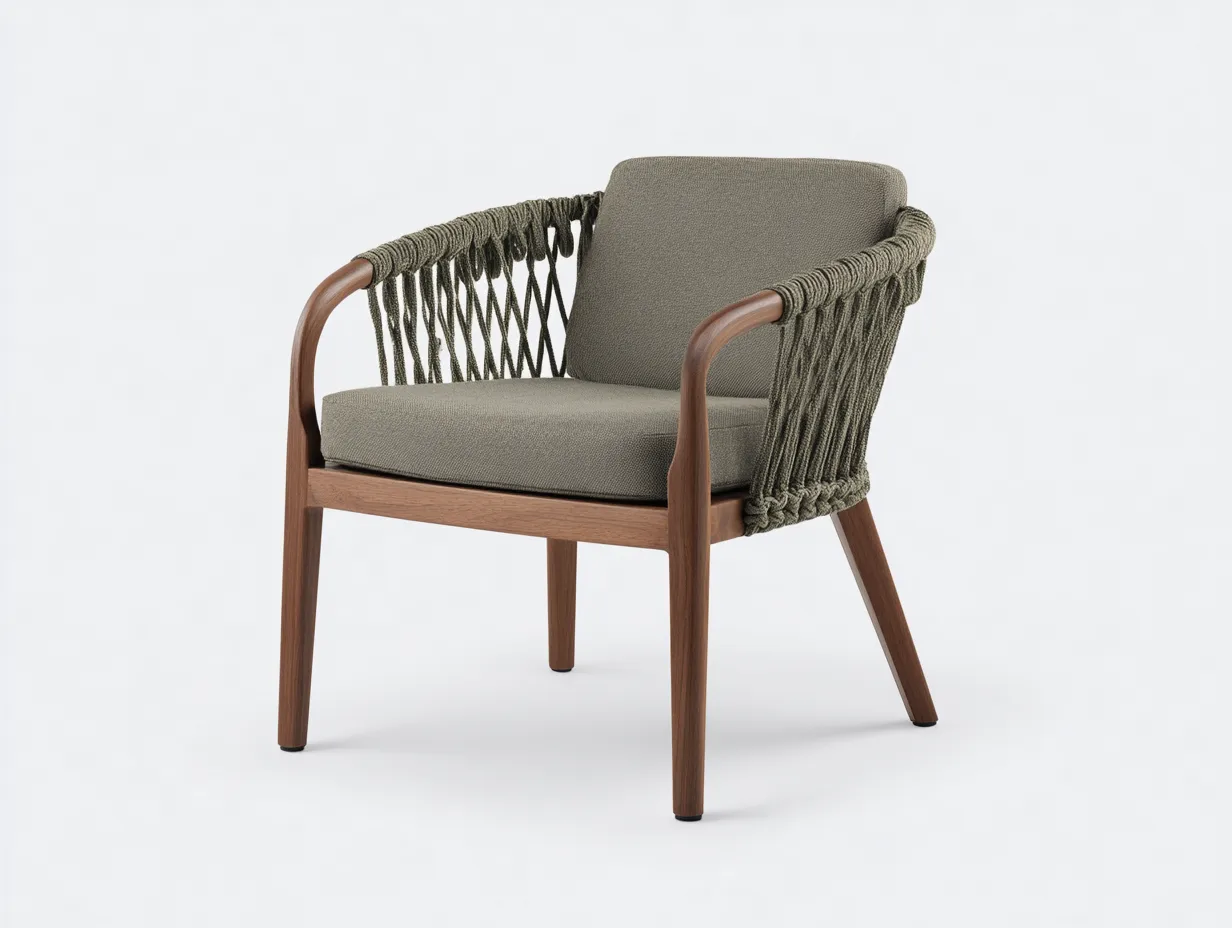 Silla de Relax tapizada 78x75x83 cm - verde oliva y marrón - laterales trenzados para salón-Gasaiahouse