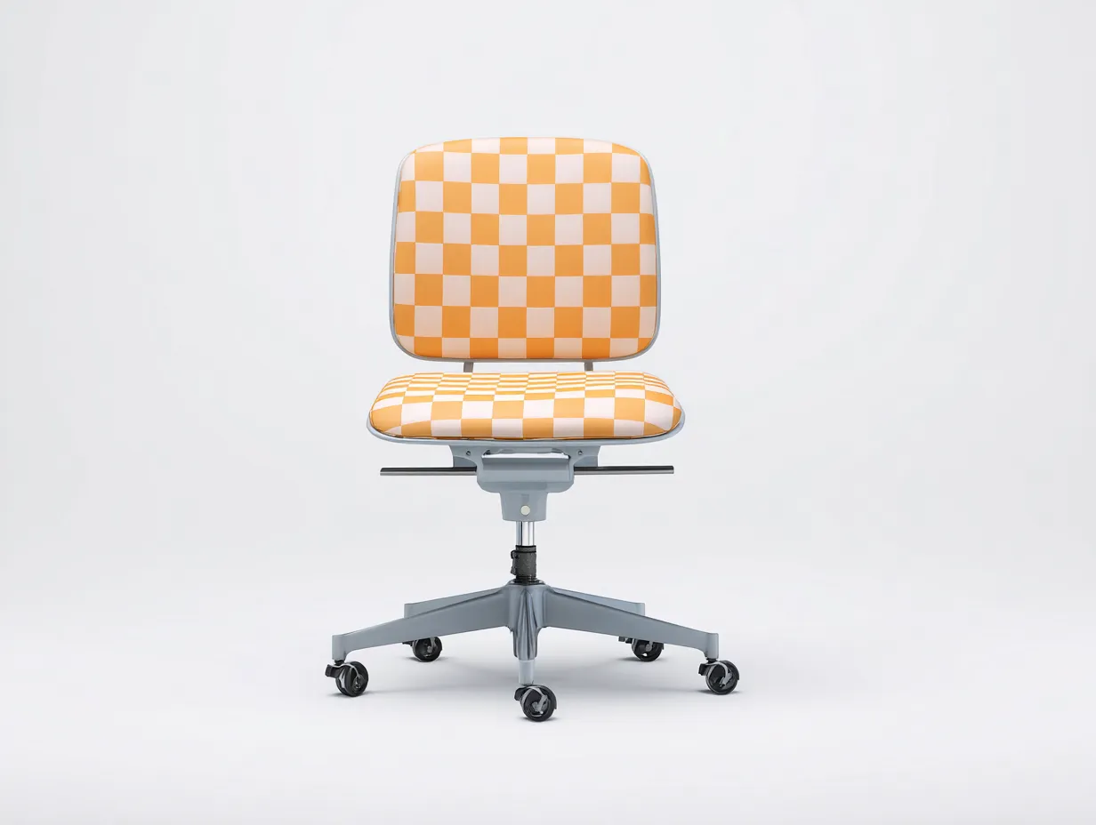 Silla de Oficina regulable 58x58x84-94 cm - naranja y blanco y gris - diseño a cuadros con ruedas-Gasaiahouse