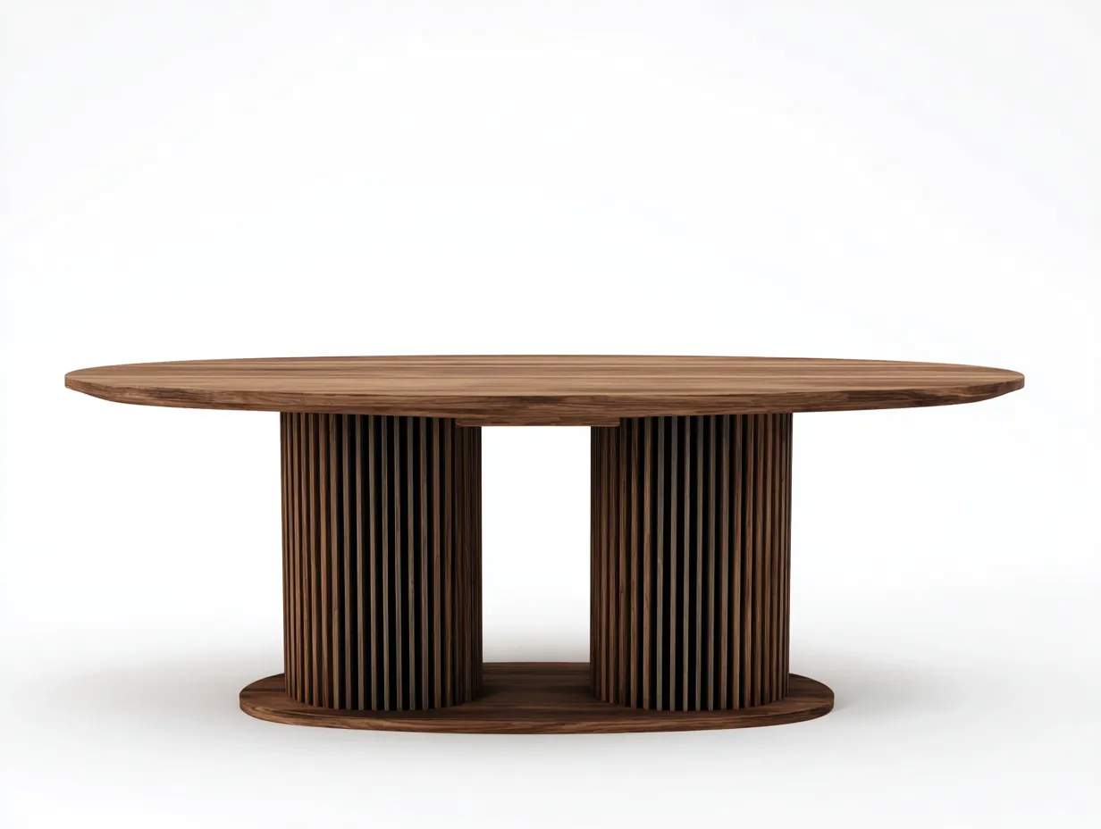 Mesa de Comedor ovalada acabado nogal 210x105x76 cm - nogal oscuro - doble pedestal estriado-Gasaiahouse