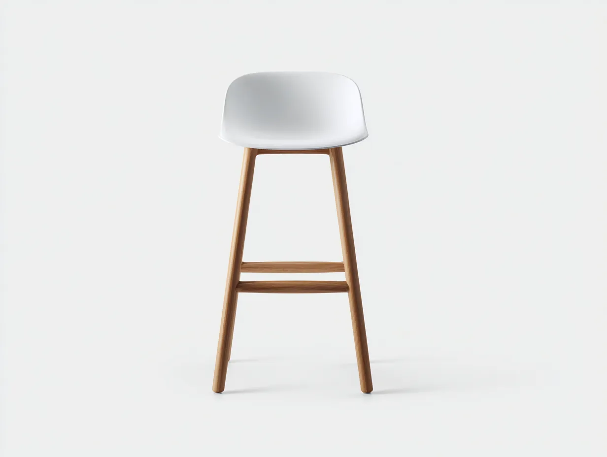 Taburete de Bar para Comedor 47×50×98 cm - asiento blanco - patas de madera natural - respaldo curvo y reposapiés-Rotiihaven