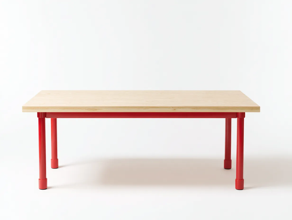 Mesa de Comedor rectangular 180×86×76 cm - madera clara/rojo - bastidor tubular para comedor-Rotiihaven