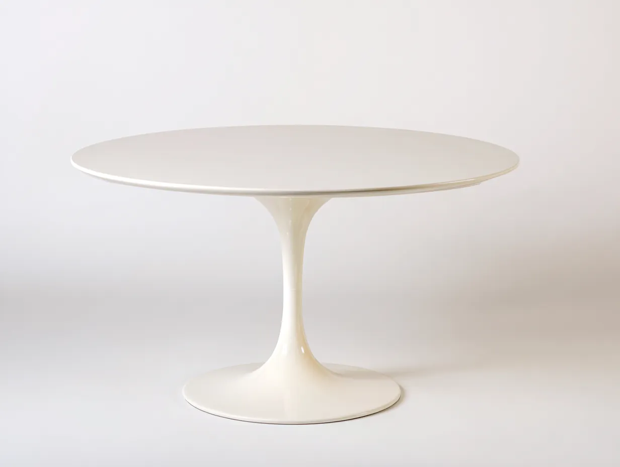 Mesa de Comedor redonda 130×130×75 cm - blanco marfil - pedestal central para comedor elegante-Rotiihaven