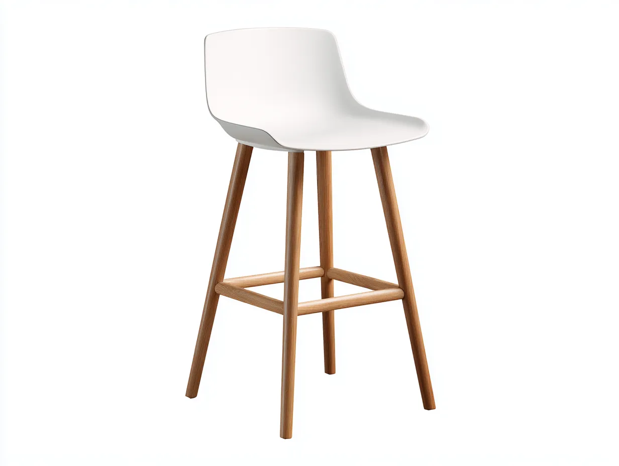 Taburete de Bar 50×54×101 cm - blanco/madera natural - carcasa moldeada con reposapiés para comedor-Rotiihaven