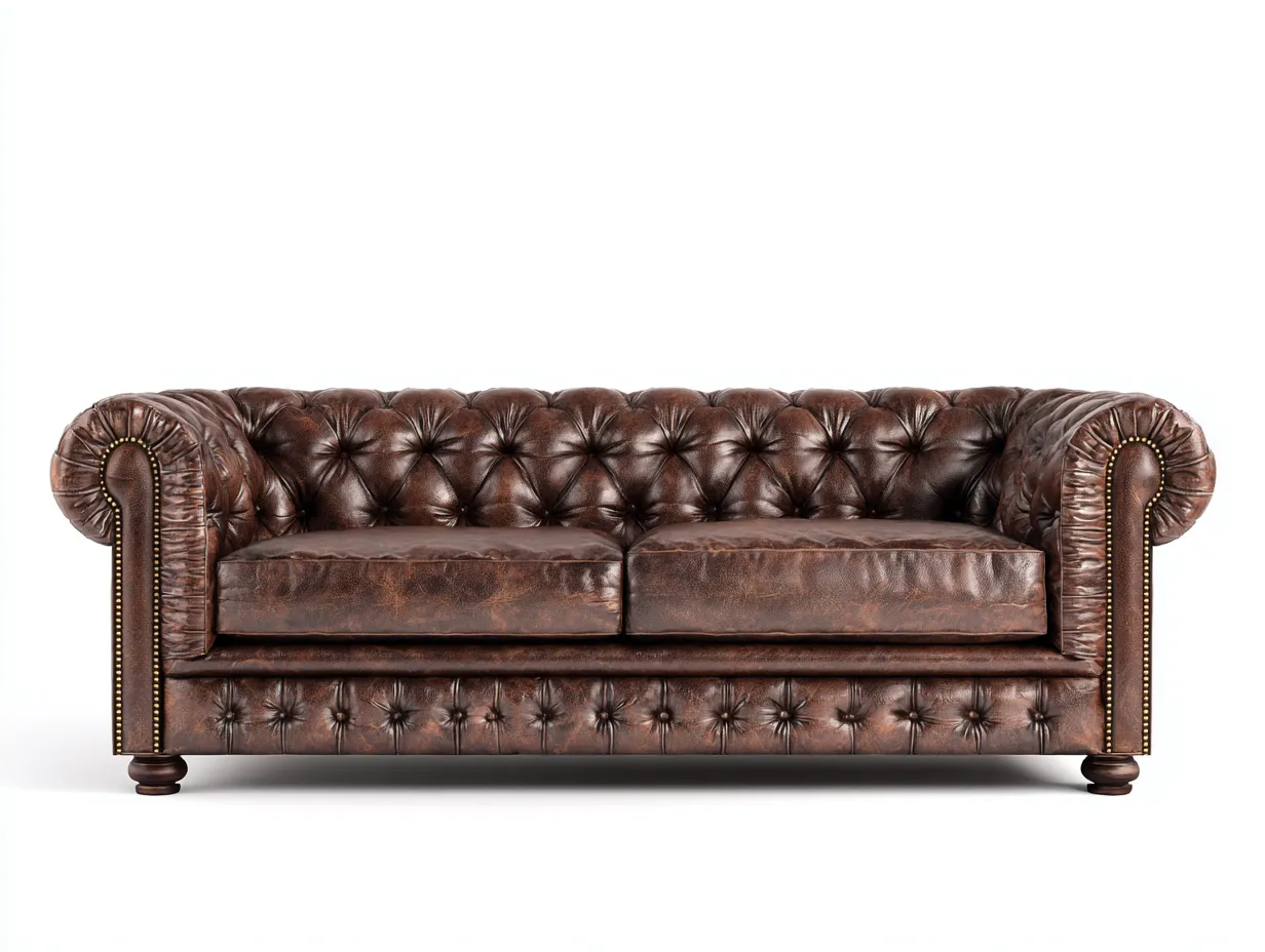 Sofá de Dos Plazas de piel 214×98×79 cm - marrón oscuro - capitoné vintage para salón-Rotiihaven