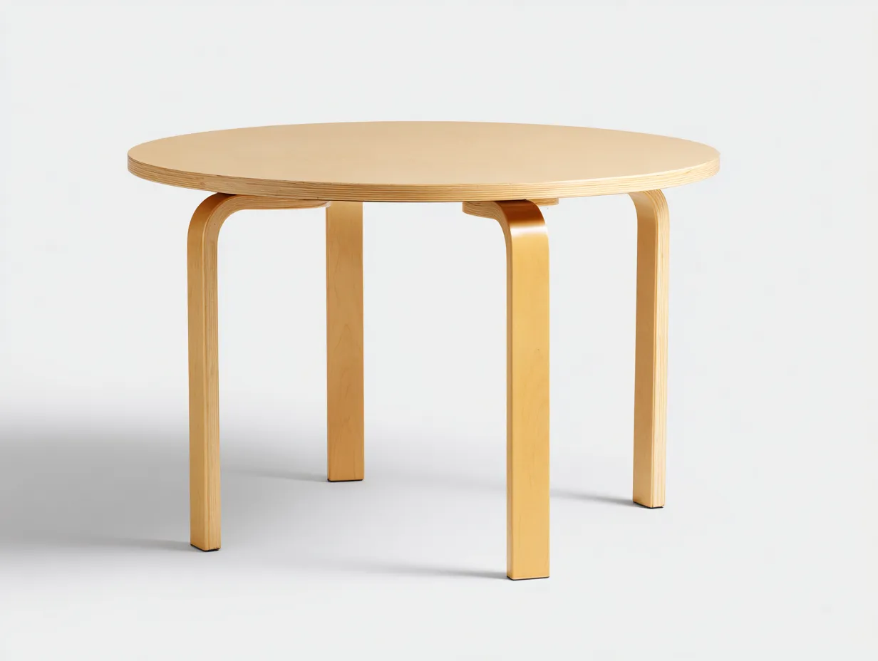 Mesa de Comedor redonda 115×115×75 cm - madera clara - estructura curvada para comedor escandinavo-Rotiihaven